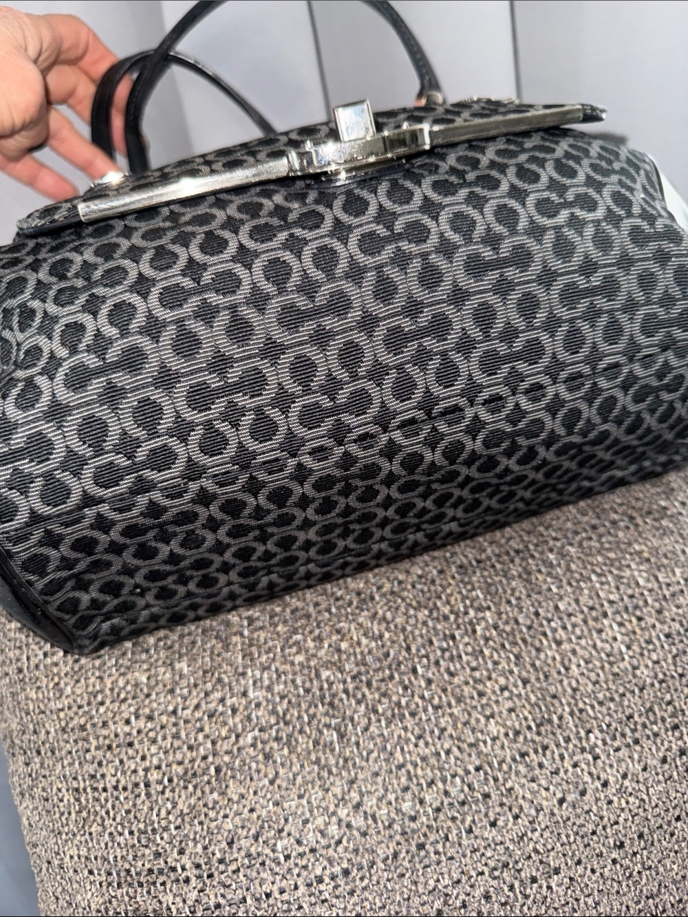 COACH Madison Needlepoint Op Art Grey/ Black Canvas Shoulder Bag #25215 - Picture 5 of 10